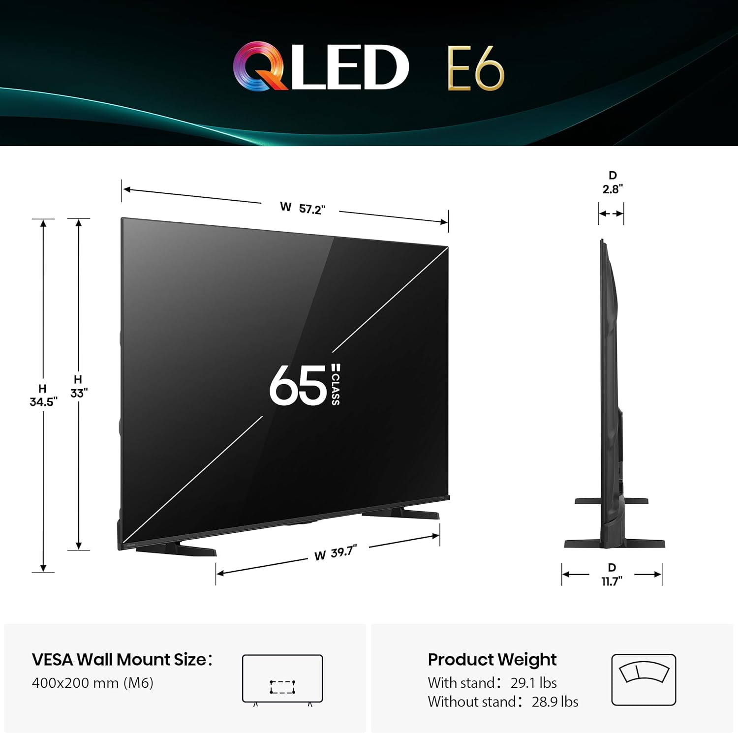 Hisense 65" E6 Cinema Series QLED 4K UHD Smart Fire TV (65E6QF, 2025 Model) - QLED, AI Light Sensor, Dolby Vision · Atmos, Voice Remote with Alexa, Motion Rate 120, HDR 10+ Adaptive, Game Mode Plus