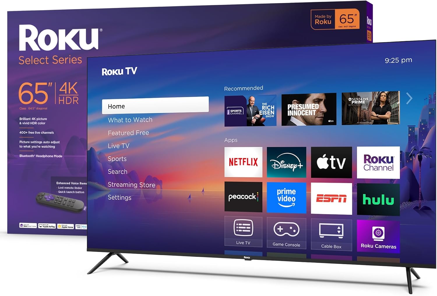 Roku Smart TV 2025 – 65-Inch Select Series, 4K HDR TV – RokuTV with Enhanced Voice Remote – Flat Screen LED Television with Wi-Fi for Streaming Live Local News, Sports, Family Entertainment
