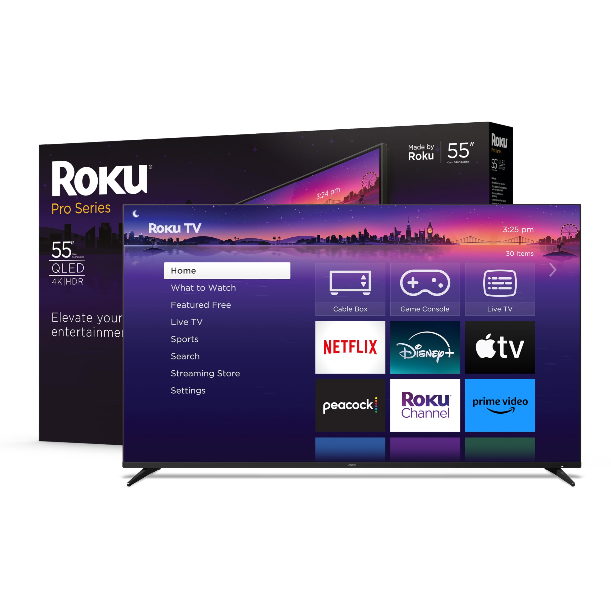 Roku Smart TV – 65-Inch Pro Series 4K QLED RokuTV with Backlit Roku Voice Remote Pro, Dolby Vision IQ, 120Hz Refresh Rate – Live Local News, Sports, Gaming