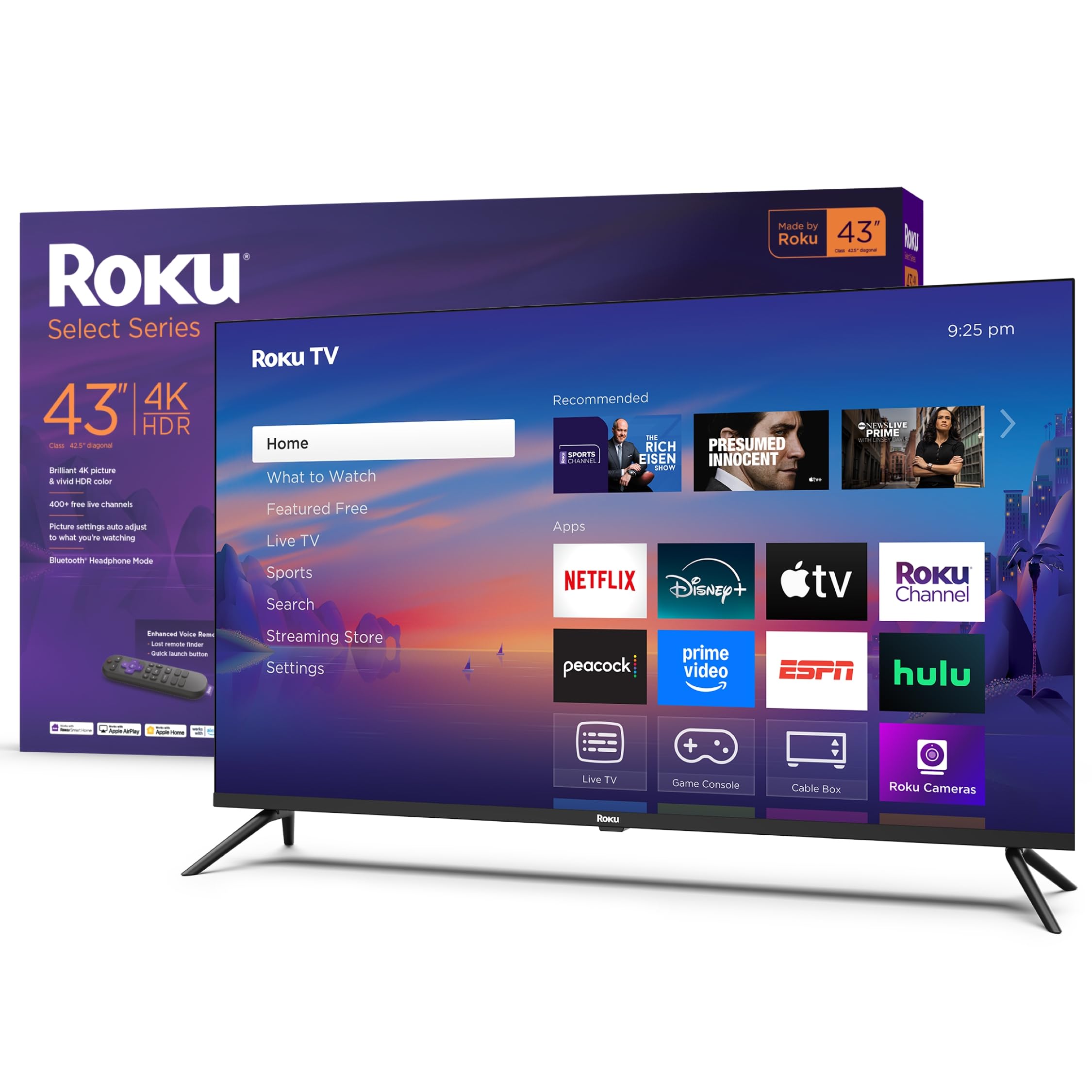 Roku Smart TV 2025 – 65-Inch Select Series, 4K HDR TV – RokuTV with Enhanced Voice Remote – Flat Screen LED Television with Wi-Fi for Streaming Live Local News, Sports, Family Entertainment