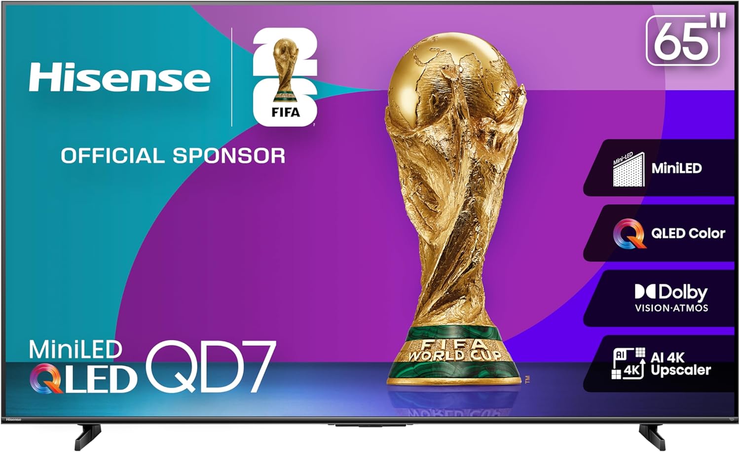Hisense 65" Class QD7 Series Mini-LED 4K UHD Smart Fire TV (65QD7QF, 2025 Model) - QLED, HDR10+, Dolby Vision, Dolby Atmos, Game Mode Plus, ALLM, Alexa Built in with Voice Remote, Streaming TV, Black