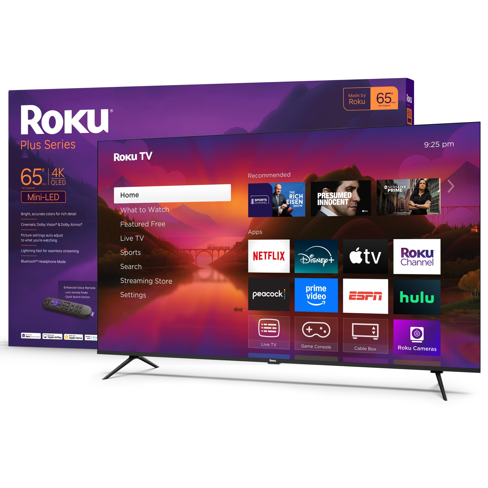 Roku Smart TV 2025 – 55-Inch Plus Series, Mini-LED TV – RokuTV with Enhanced Voice Remote – Flat Screen 4K QLED Television with Dolby Vision & Wi-Fi for Streaming Live Local News, Sports