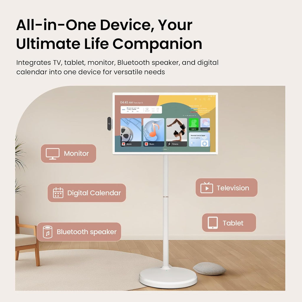 ApoloSign 32'' UHD 4K Smart Portable TV 2nd Gen, 16(8+8) GB RAM+256GB, Android 15, EDLA-Certified, Portable Touch Screen Monitor, Built-in 15000mAh Battery, Full Swivel Rotation, Voice Remote Control