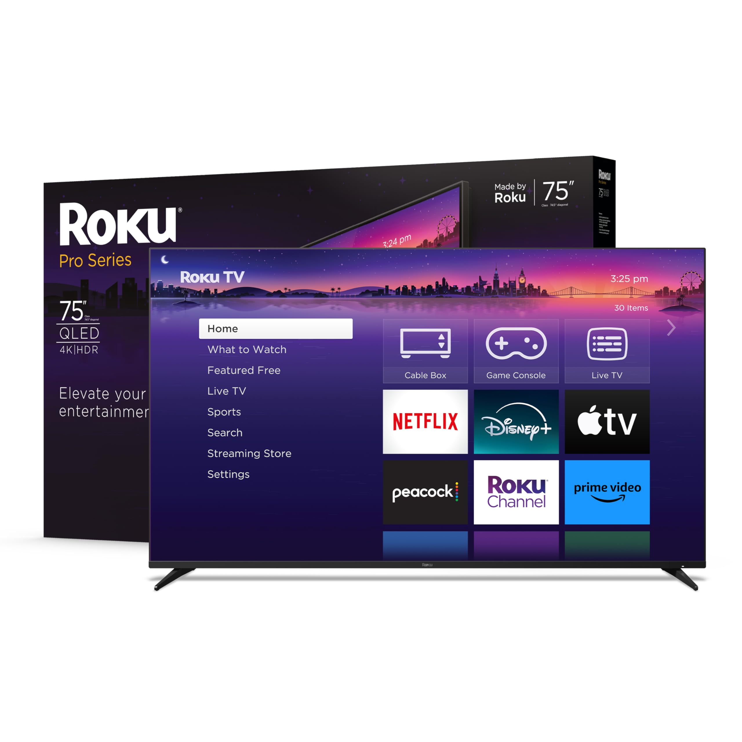 Roku Smart TV – 65-Inch Pro Series 4K QLED RokuTV with Backlit Roku Voice Remote Pro, Dolby Vision IQ, 120Hz Refresh Rate – Live Local News, Sports, Gaming