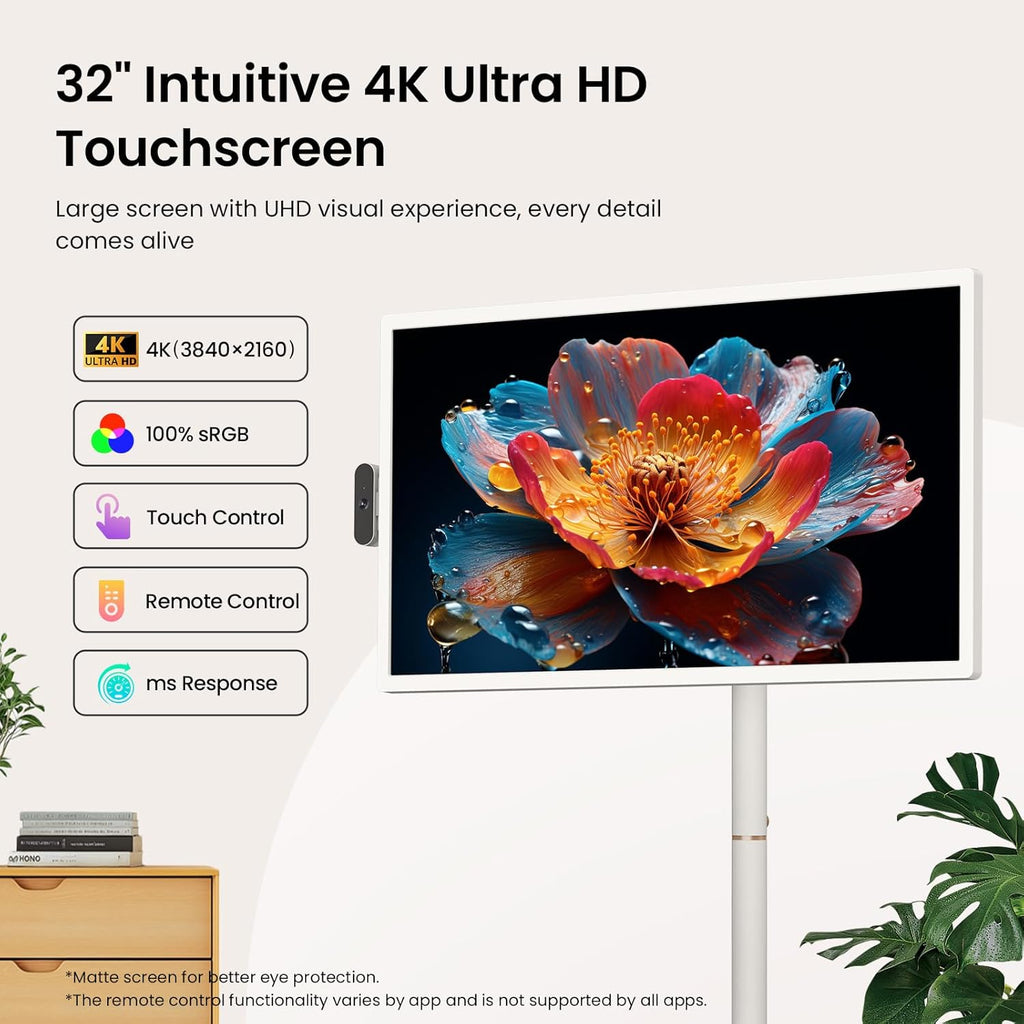 ApoloSign 32'' UHD 4K Smart Portable TV 2nd Gen, 16(8+8) GB RAM+256GB, Android 15, EDLA-Certified, Portable Touch Screen Monitor, Built-in 15000mAh Battery, Full Swivel Rotation, Voice Remote Control
