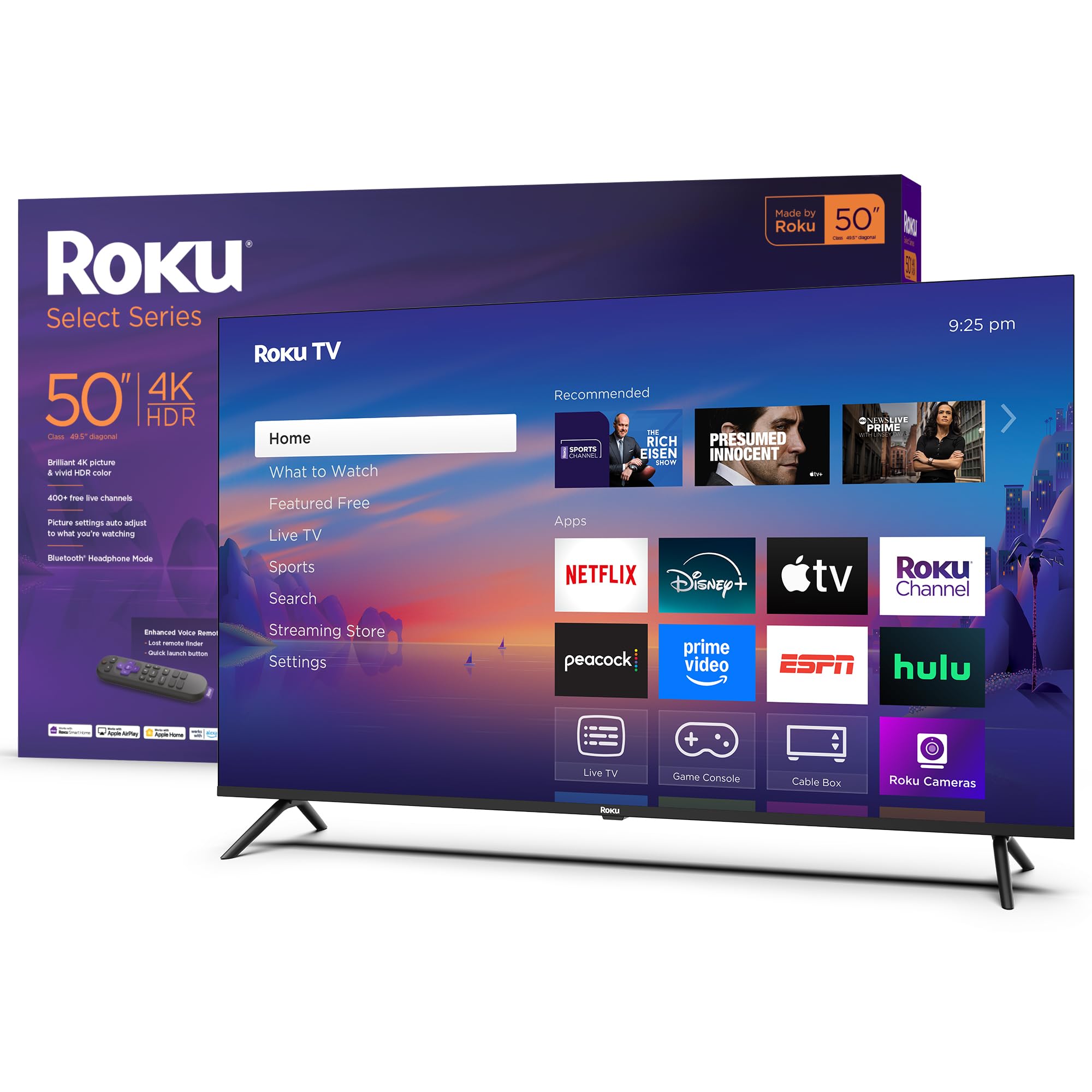 Roku Smart TV 2025 – 65-Inch Select Series, 4K HDR TV – RokuTV with Enhanced Voice Remote – Flat Screen LED Television with Wi-Fi for Streaming Live Local News, Sports, Family Entertainment