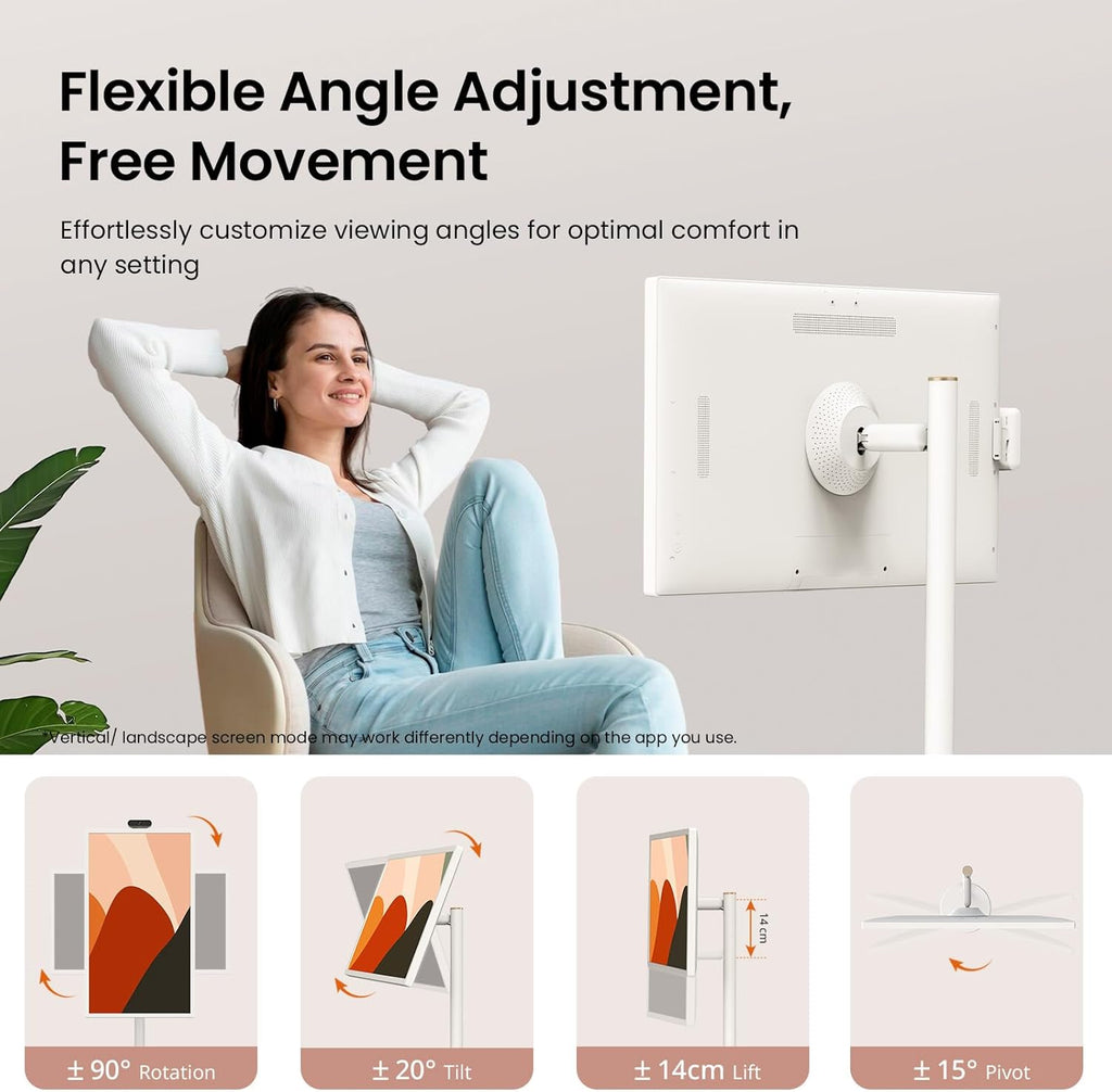 ApoloSign 32'' UHD 4K Smart Portable TV 2nd Gen, 16(8+8) GB RAM+256GB, Android 15, EDLA-Certified, Portable Touch Screen Monitor, Built-in 15000mAh Battery, Full Swivel Rotation, Voice Remote Control