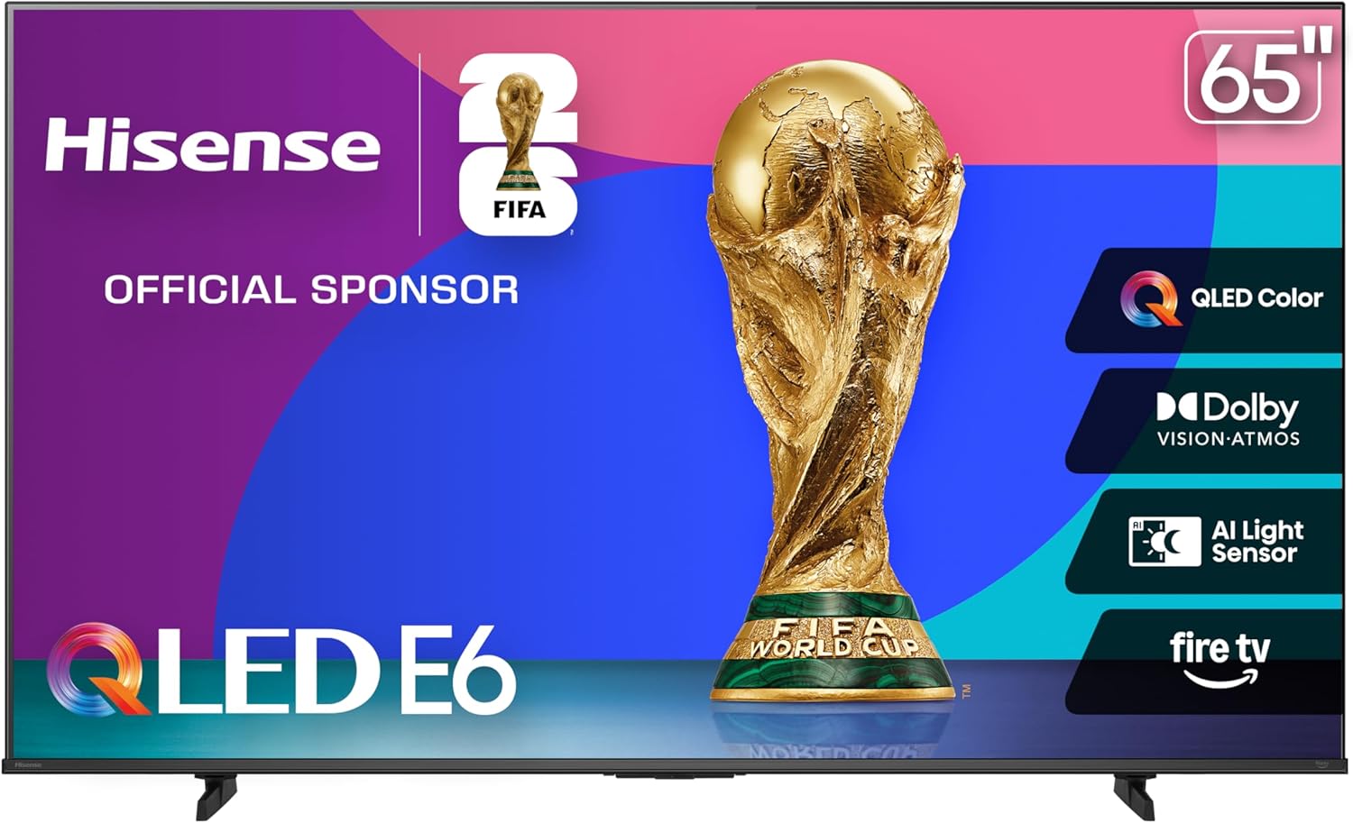 Hisense 65" E6 Cinema Series QLED 4K UHD Smart Fire TV (65E6QF, 2025 Model) - QLED, AI Light Sensor, Dolby Vision · Atmos, Voice Remote with Alexa, Motion Rate 120, HDR 10+ Adaptive, Game Mode Plus