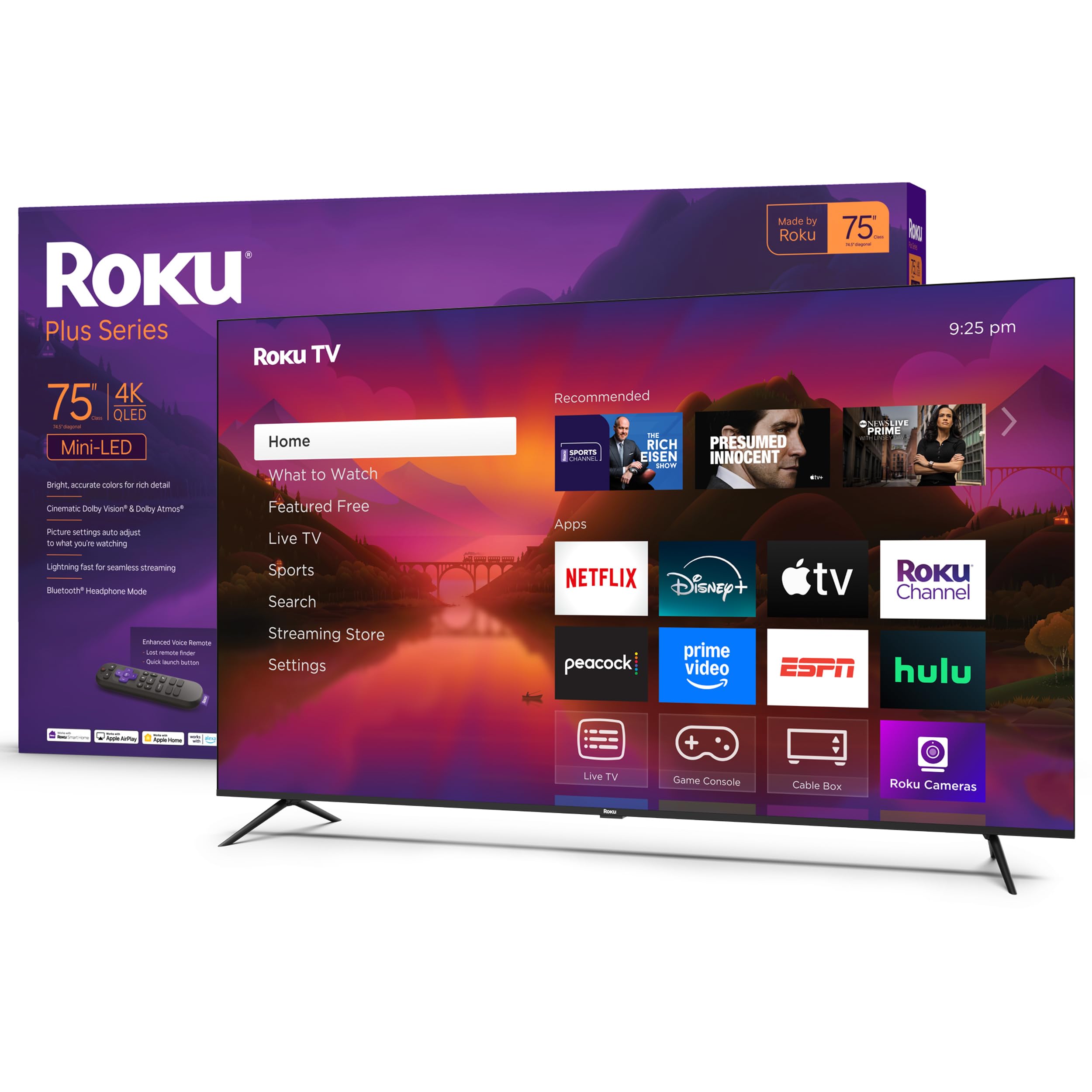 Roku Smart TV 2025 – 55-Inch Plus Series, Mini-LED TV – RokuTV with Enhanced Voice Remote – Flat Screen 4K QLED Television with Dolby Vision & Wi-Fi for Streaming Live Local News, Sports