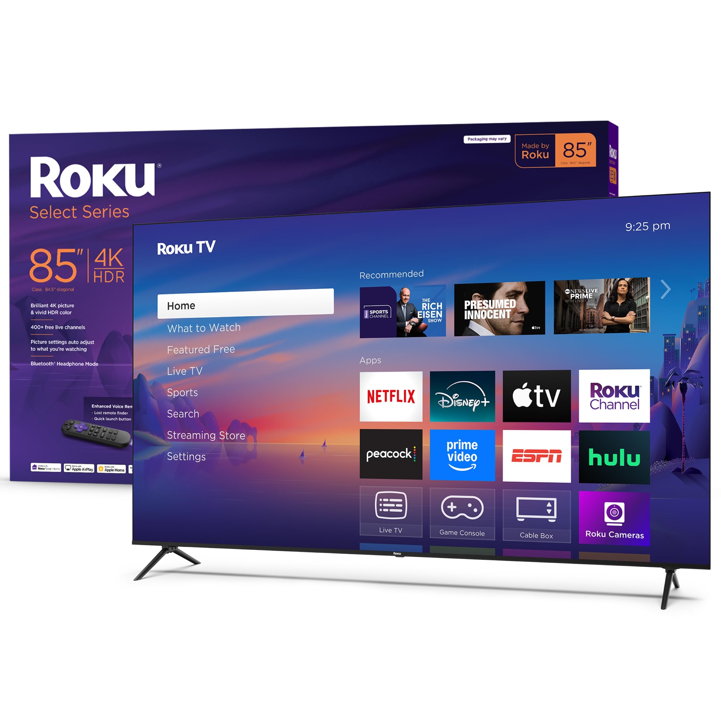 Roku Smart TV 2025 – 65-Inch Select Series, 4K HDR TV – RokuTV with Enhanced Voice Remote – Flat Screen LED Television with Wi-Fi for Streaming Live Local News, Sports, Family Entertainment