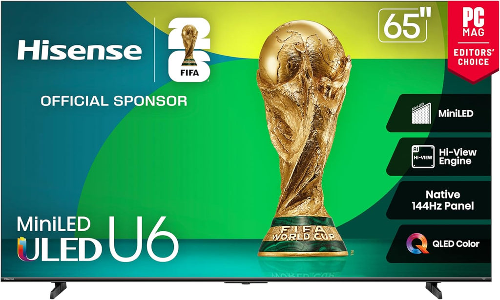 Hisense 65" Class U6 Series Best Value Mini-LED 4K UHD Smart HDR Gaming Fire TV (65U65QF, 2025 Model) - QLED, Native 144Hz, Motion Rate 480, Dolby Vision IQ, Dolby Atmos, Game Mode Pro, Alexa Built In