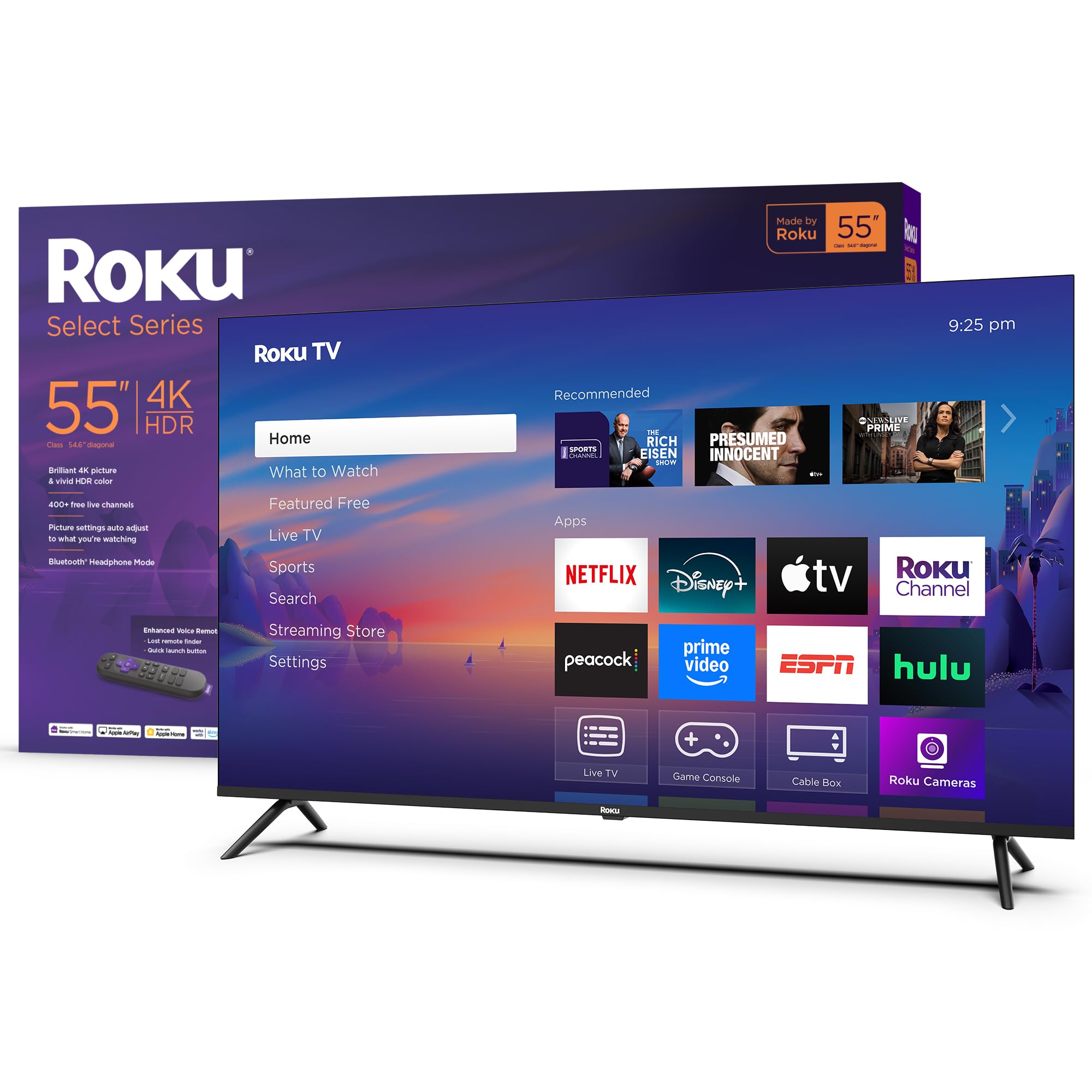 Roku Smart TV 2025 – 65-Inch Select Series, 4K HDR TV – RokuTV with Enhanced Voice Remote – Flat Screen LED Television with Wi-Fi for Streaming Live Local News, Sports, Family Entertainment