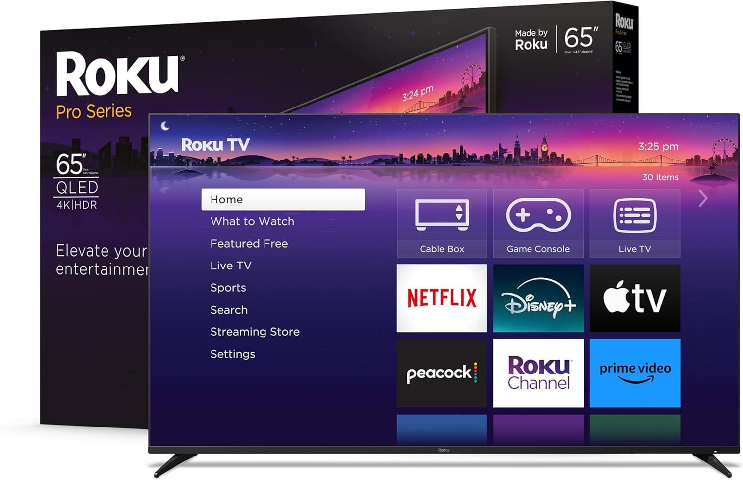 Roku Smart TV – 65-Inch Pro Series 4K QLED RokuTV with Backlit Roku Voice Remote Pro, Dolby Vision IQ, 120Hz Refresh Rate – Live Local News, Sports, Gaming