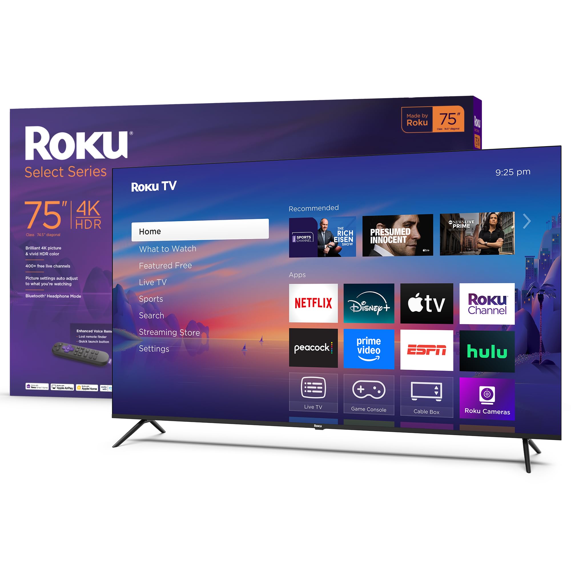 Roku Smart TV 2025 – 65-Inch Select Series, 4K HDR TV – RokuTV with Enhanced Voice Remote – Flat Screen LED Television with Wi-Fi for Streaming Live Local News, Sports, Family Entertainment