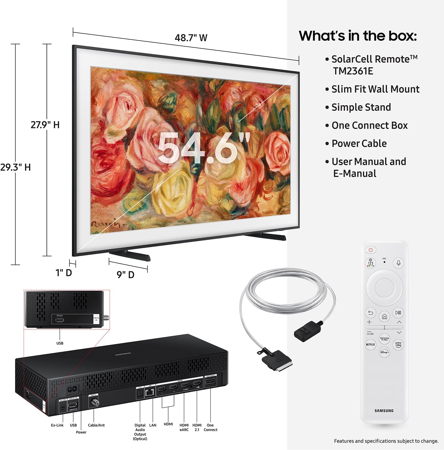 SAMSUNG 55-Inch Class QLED 4K LS03D The Frame Series Quantum HDR Smart TV w/Dolby Atmos, Art Mode, Anti-Reflection, Customizable Frame, Slim Fit Wall Mount with Alexa Built-in (QN55LS03D, 2024 Model)