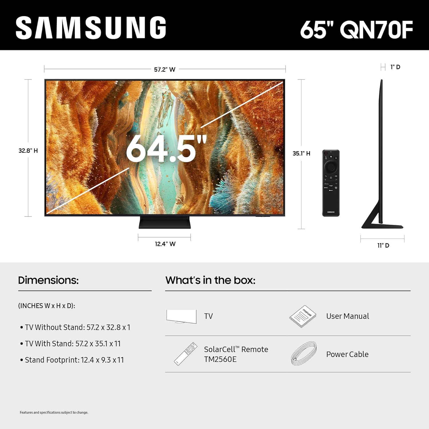 Samsung 65-Inch Class Neo QLED QN70F 4K Mini LED Smart TV (2025 Model) NQ4 AI Gen2 Processor, Quantum Matrix Technology Slim, Motion Xcelerator 144Hz, Samsung Vision AI, Alexa Built-in