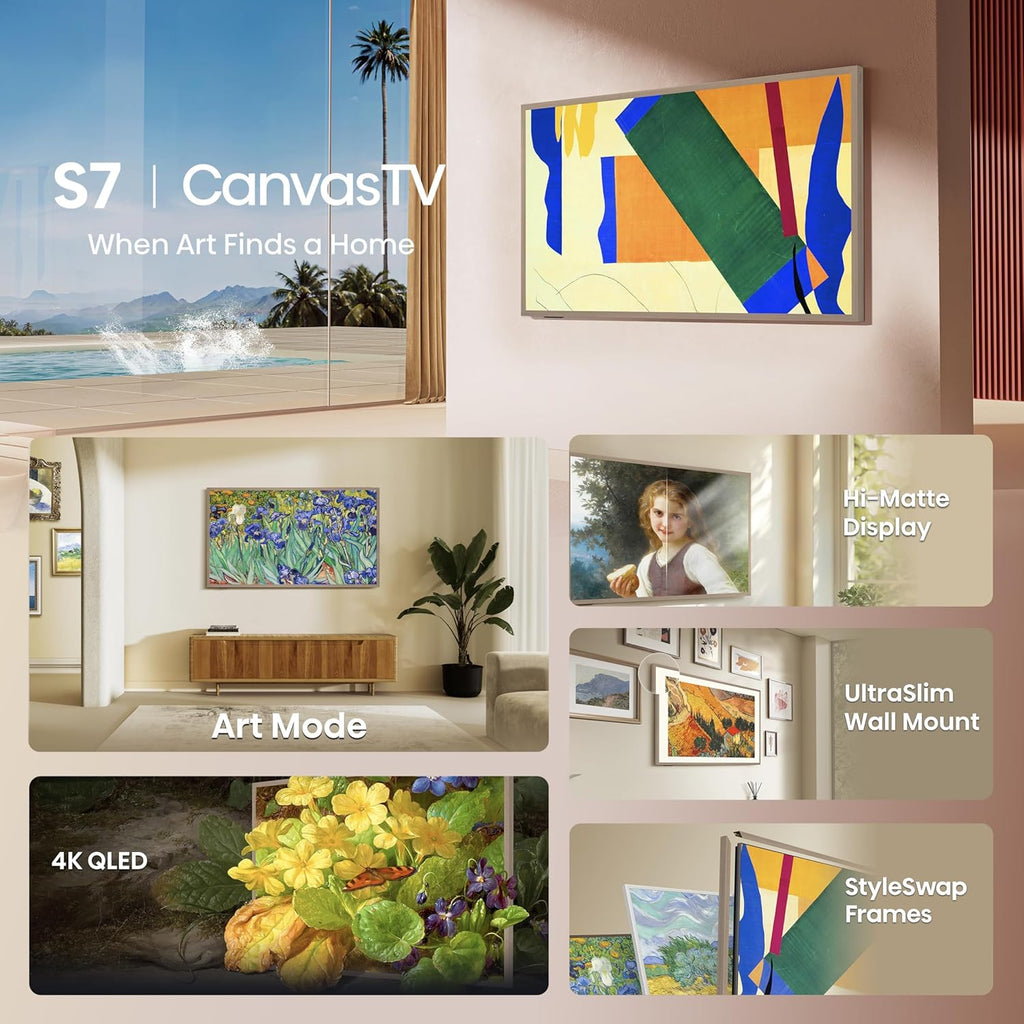 Hisense 55-Inch Class QLED 4K S7N CanvasTV Series Dolby Vision HDR Google Smart TV (55S7N) - 144Hz, Art Mode, Anti-Glare Panel, Hi-Matte Display, Frame & UltraSlim Wall Mount Included