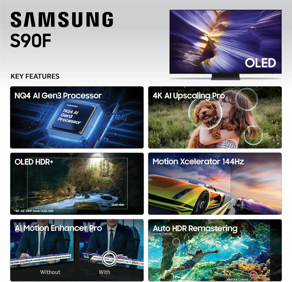 SAMSUNG 65-Inch Class OLED S90F 4K Smart TV (2025 Model) NQ4 AI Gen3 Processor, 4K AI Upscaling Pro, OLED HDR +, Motion Xcelerator 144Hz, Samsung Vision AI, Alexa Built-in