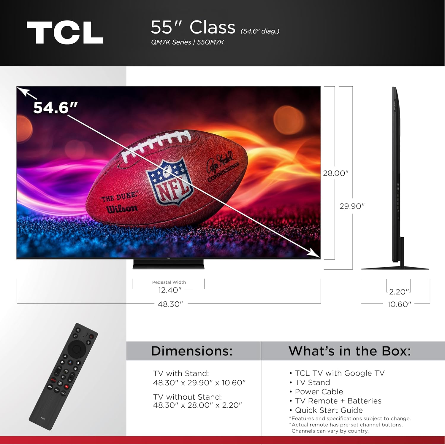 TCL 55 Inch Class QM7K Series | Mini LED QLED 4K HDR | 55QM7K, 2025 Model | 120HZ-144HZ Anti Reflective Screen Smart Google TV Dolby Atmos Onkyo Audio | Voice Remote Alexa Gaming Streaming Television