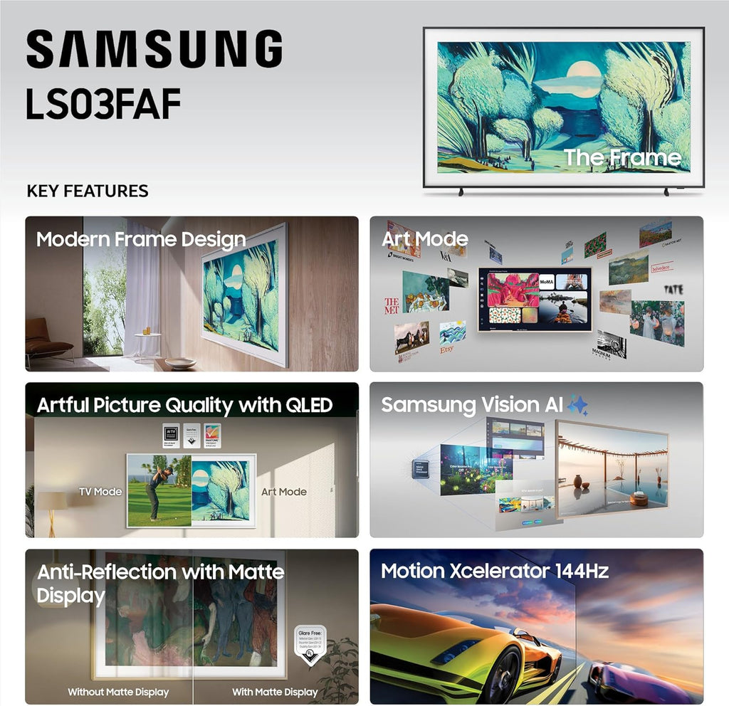 Samsung 55-Inch Class The Frame LS03F 4K QLED Smart TV (2025 Model) Slim Fit Wall Mount, Modern Frame Design, NQ4 AI Gen2 Processor, Art Mode, Artful Picture Quality, Samsung Vision AI, Alexa Built-in