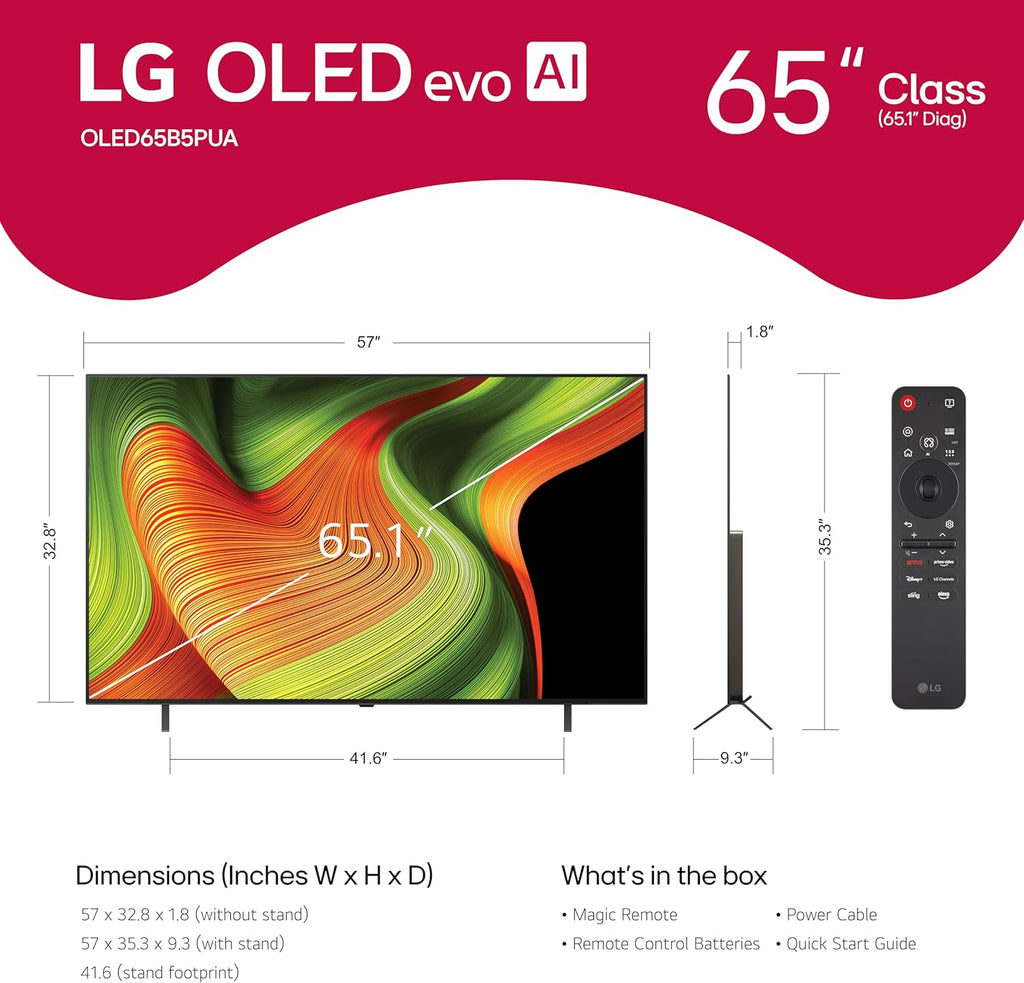LG 65-Inch Class OLED AI 4K B5 Series Smart TV w/Dolby Atmos, Dolby Vision, HDR10, AI Super Upscaling 4K, Filmmaker Mode, Wow Orchestra, Alexa Built-in (OLED65B5PUA.AUSZ, 2025)